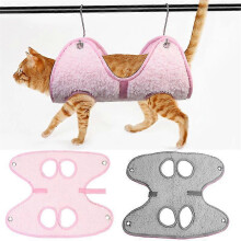 (Grey, S) Hamaca para gatos con 4 agujeros para cortar las uñas, hamaca de franela de doble capa para el aseo de mascotas, disponible en tallas S/M.