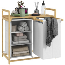 Panier Ă linge en bambou avec tiroir en tissu, 70 x 36 x 70 cm, rangement en bois blanc