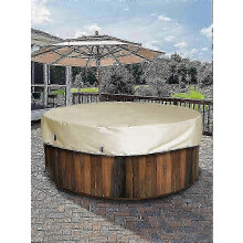 (Beige) Round Waterproof Spa Cover, 200cm, UV Resistant Dustproof, Silver Coated 190T Fabric, Weatherproof with Adjustable Hem Cord, Storage Bag