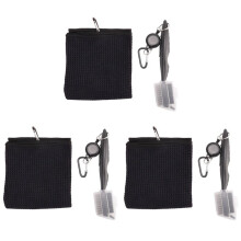 3X Pure Cotton Towel Brush Tool Kit with Club Cleaner Retractable Extension Cord and Clip(Black)