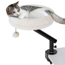 Rotating Cat Desk Bed, Adjustable Height Pet Lounger, Washable Cushion, Cream