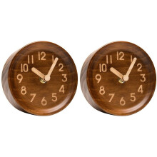 2X Houten Bureau- en Tafel Analoge Klok Gemaakt van Echt Grenen (Donker) - Werkt op Batterijen en Heeft een Nauwkeurig, Stil Veegmechanisme