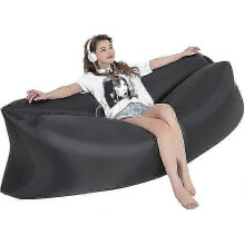 (black) Sofá hinchable tipo tumbona, 240x75 cm, capacidad 200 kg, portátil impermeable para camping, playa y exteriores