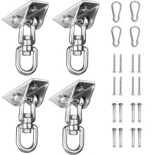 (Silver, 4pcs) Ganchos para columpios de acero inoxidable 304, capacidad 454 kg, giro 360 grados para hamacas y sacos de boxeo