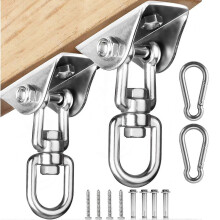 (Silver, 2pcs) Ganchos para columpios de acero inoxidable 304, capacidad 454 kg, giro 360 grados para hamacas y sacos de boxeo