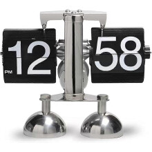 (Black) Reloj de escritorio vintage de acero inoxidable, 12 horas, blanco y negro, para sala de estar y oficina