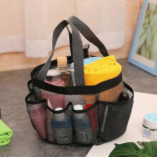 7-Pocket Mesh Shower Bag with Hook Double Handles College Dorms Camping Gym Bathroom