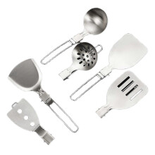 Set di utensili da cucina pieghevoli portatili da viaggio in acciaio inossidabile per esterni: pentola per soffritto, paletta per zuppa.