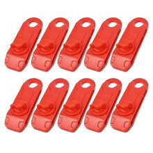 JiaWei 10pcs Tent Windproof Reusable Fixing Clips Clamps Tarp Cord Buckle Tensioner C3K Red