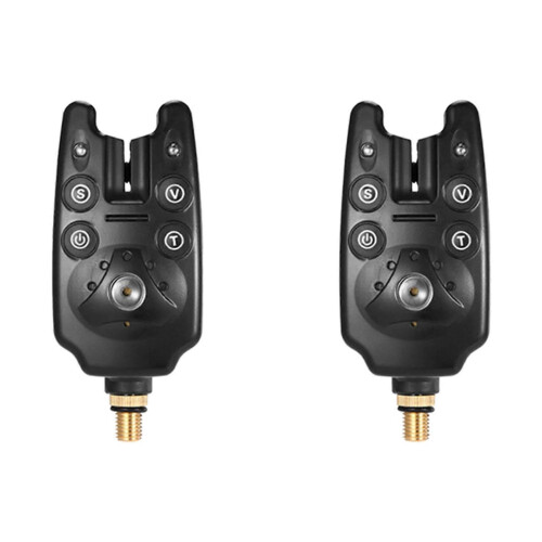 2X Carp Fishing Bite Alarm with Volume Sensitivity Control & LED Indicator Black