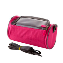 Borsa da manubrio impermeabile con tracolla rimovibile e scomparto trasparente per touchscreen, per MTB e bici da strada, colore rosa.