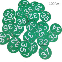 (Green) Plastic Numbered ID Tags 1-100 Engraved, 1.38in Round Colour Tags for Organisation, Key Rings, Lockers, Pet Collars