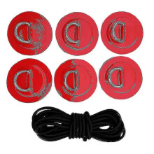 (Red) Stainless Steel D-Ring and Elastic Bungee Cord 6 Piece Set, 5m Black Shock Cord for Marine Watercraft, SUP, Paddleboard, Kayak and Canoe