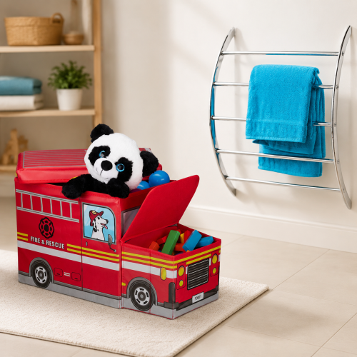 Bamboo Laundry Bathroom Set (2-Piece) – Foldable Lidded Hamper & Chrome 5-Bar Towel Hanger 1