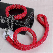 (Red, M) Dog Collar and Leash Set, 8-Strand Nylon Braided, Adjustable, Alloy Buckle, Bite Resistant, for Medium and Large Dogs