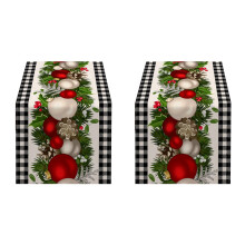 2X Weihnachts-Tischläufer mit Karos Im Schwarz und Weiß, Kariert, Weihnachtsdekoration, Ferienhaus, Küche, Dekoration