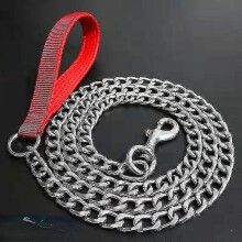 (Red, 2.0mm * 1.8m long) Anti-bite Flat Iron Dog Chain Leash, 1.8M Length, Foam Handle, Red and Black Options for Small Medium Large Dogs