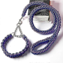(Blue Purple, L) Dog Collar and Leash Set, 8-Strand Nylon Braided, Adjustable, Alloy Buckle, Bite Resistant, for Medium and Large Dogs