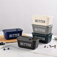 (Black) Butter Dish with Knife Lid, "BUTTER" PP Plastic Container, Heavy-Duty Easy-Clean Storage for Home Kitchen Holiday Decor
