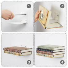 (White, 3pcs) Invisible Iron Floating Bookshelf, Wall Mounted, Space Saving for Small Spaces, Living Room Office Classroom Library