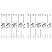 Dessert Spoon Fork Set,20 Pcs 4.7 Inch Cake Fork,Coffee Spoon, Silver Leaf Fruit Fork,(20 Spoon + 20 Fork)