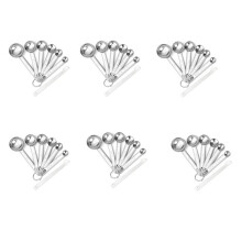 6X Edelstahl-Messlöffel, Tassen-Set, Kleiner Esslöffel, Teelöffel, Set 6 mit Bonus-Leveler, für Trocken und Flüssig