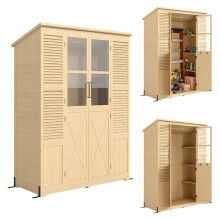 Walk In Wooden Garden Shed with Double Doors, Windows and Asphalt Roof