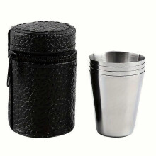 (6pcs 70ml) Stainless Steel Bullet Shot Glasses Set, 6 Pcs with Leather Carry Case, Portable Stackable Drinkware for Camping Bars Travel
