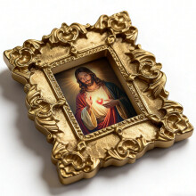 Gold Sacred Heart of Jesus Fridge Magnet, Baroque Relief Frame, Religious Decorative Magnet for Kitchen, Inspirational Easter Gift