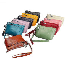 (Purple) Women's Leather Solid Pattern Coin Purse, Zipper Closure Small Change Holder with Credit Card Slots