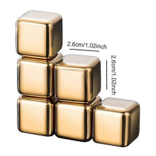 Golden Stainless Steel Whiskey Ice Cubes Set with Clamp, 8-Piece Quick-Freeze Metal Chilling Rocks for Cocktails Wine Beverages, Reusable