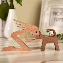 Handcrafted Wooden Dog Figurine Set, Natural Wood Grain Minimalist Sculpture for Home Office Decor, Valentine's Day Christmas Gift