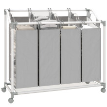Panier Ă linge Ă 4 compartiments de 160 L avec roulettes et sacs Ă linge amovibles