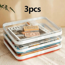 Transparent Hard Plastic Storage Boxes, 3-Pack Extra Large, Zipper Closure Vintage Design Organizer for Magazines A4 Paper Craft