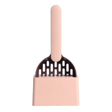 (Brown-pink) Łopatka do kuwety dla kota z podstawą, z tworzywa ABS, długi uchwyt, do przesiewania kocich odchodów