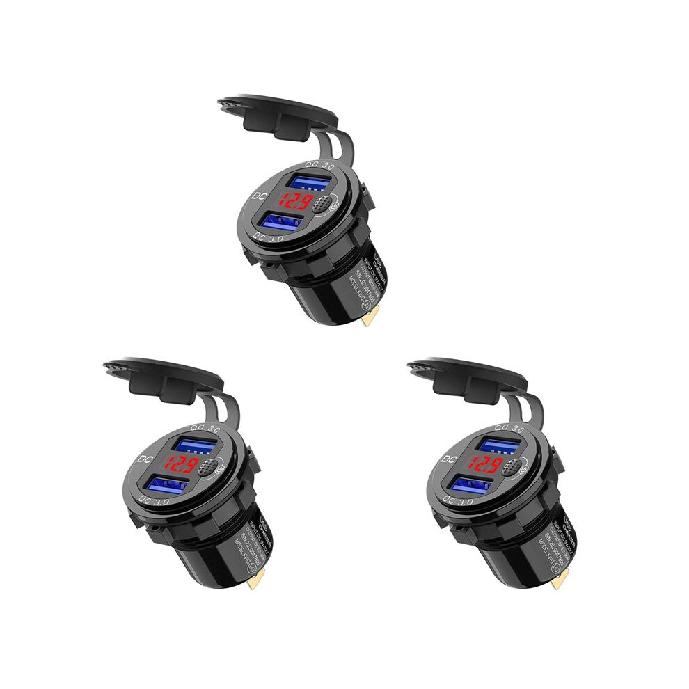 Photos - Other for Mobile Jojomino 3X Quick Charge 3.0 Dual 12V USB Car Charger, Aluminum Socket with Button and Red Digital Voltmeter, Waterproof