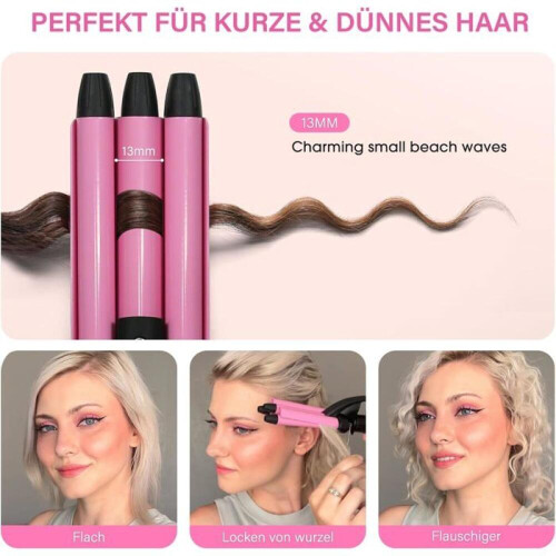 Mini-Reiselockenstab (13 mm), 200 C, Beach-Waves-Effekt, Keramik, kompakt, rosa 2