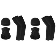 2set UV Protection Neck Gaiter Face Cover Ice Silk Cooling Arm Sleeves Skull Cap Set for Women Men Cycling Hiking Black