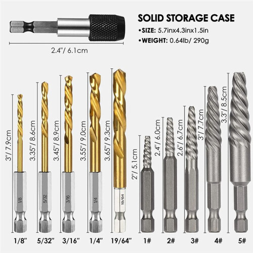 Screw Extractor Set, 11 Pieces Easy Out Bolt Extractor Set, Reverse Drill Bit Extractor Set for Removing Broken Screws 1