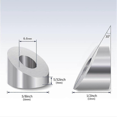 10Pack 30 Stainless Steel Angle Beveled Washer 1/4" 6.6mm for Cable Rail Silver 2
