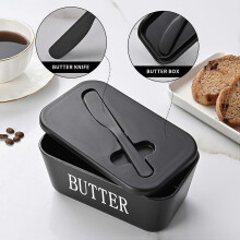 (Dark Blue) Butter Dish with Knife Lid, "BUTTER" PP Plastic Container, Heavy-Duty Easy-Clean Storage for Home Kitchen Holiday Decor