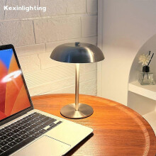 (1 PC Golden) Rechargeable Desk Lamp, Brushed Metal Dome Cordless LED Table Lamp, Adjustable Brightness for Bedroom Restaurant Cafe, 1 Pack