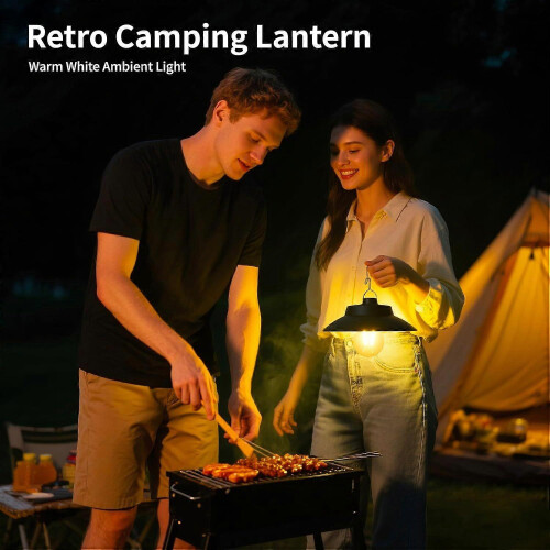 Rechargeable LED Retro Camp Lamp 2 Brightness Modes Hanging Hook Tent Lantern Warm White 2
