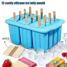 Silicone Popsicle Mold 12 Cavity with Lid, BPA-Free Ice Pop Maker with 50 Wooden Sticks, for Homemade Frozen Treats, Kids and Adults