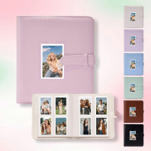 ((white)) PU Leather Photo Album with Transparent Window, 273 Pockets for Mini Film Prints, Secure Strap Closure