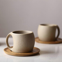 White Ceramic Coffee Mug with Wooden Saucer, 7oz/12.3oz, Microwave and Dishwasher Safe for Tea, Coffee, Hot Beverages