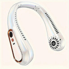 (White) Blade-Free Neck Fan, USB Rechargeable Portable Mini Fan with Digital Display, 5 Speeds for Outdoor Camping Travel