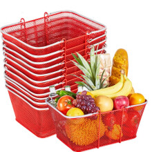 Panier de Courses en Métal Empilable-Duoku-Lot de 12-Capacité de 22 L-avec Poignées-Supporte Jusqu'à 20 kg-Rouge