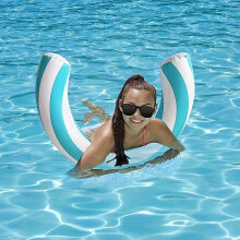 (Pink) Inflatable Swimming Ring, U-Shaped Pool Float with Striped Design, Smooth Waterproof PVC for Adult Pool Parties