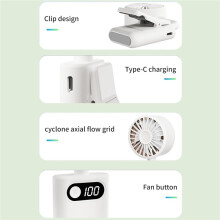 Groene USB ventilator, digitaal display, draagbaar en stil